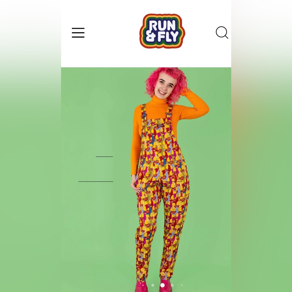 Run and fly party llama dungarees (overalls). Sz 3xs (unisex)
